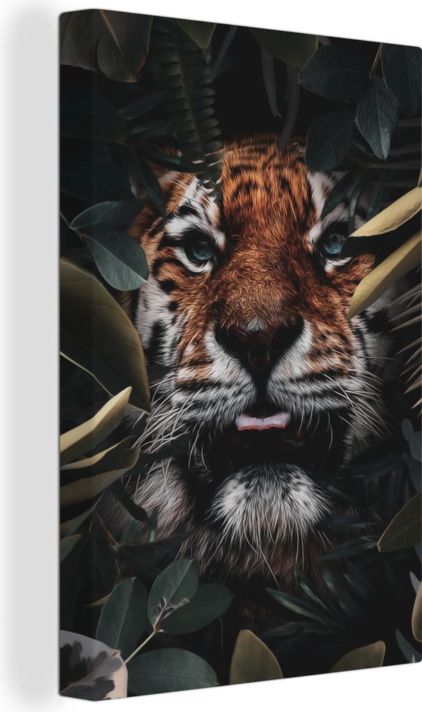 OneMillionCanvasses - Leinwandbilder - 90x140 cm, Tiger - Nahaufnahme - Pflanzen, Wandbilder Kunstdruck Wanddekoration - Wandschmucke - Schlafzimmer