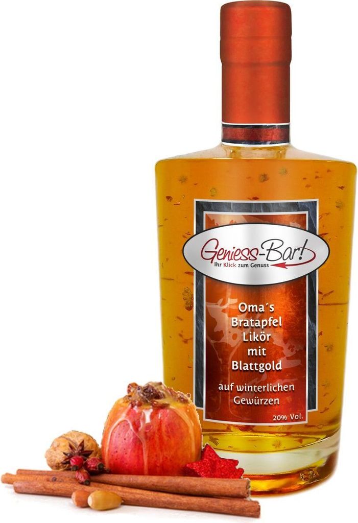 Oma's Bratapfel Likör mit 24 Karat Blattgold 0,7L fruchtig und süffig 20%Vol
