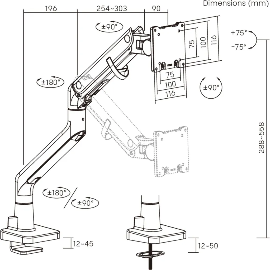 Support moniteur 24-57 pouces ultra large avec réglage à gaz fluide - 4