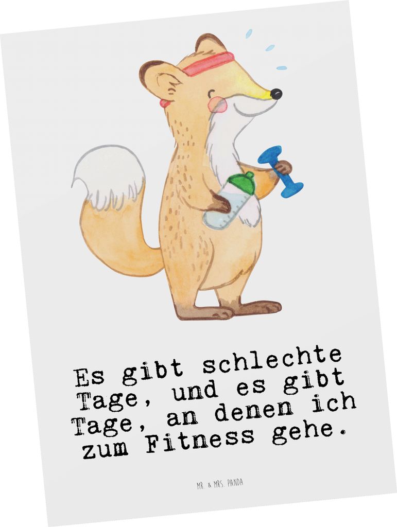 Mr. & Mrs. Panda Ansichtskarte Fuchs Fitness - Weiß - Geschenk, Sportclub, Postkarte, Postkarten, Fotokarte, Sport, bildkarte, Kraftsport, Ansicht...