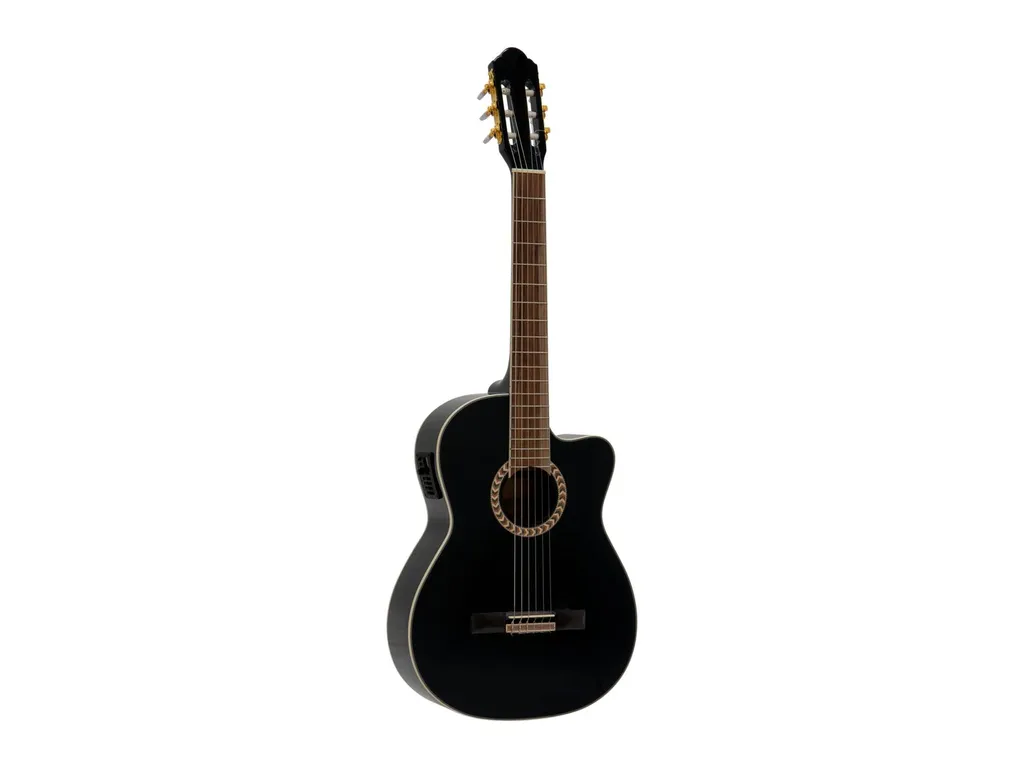 DIMAVERY CN-600E Guitare classique noire à pan coupé et micro intégré
