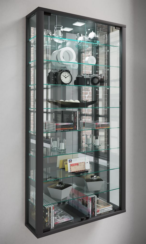 VCM Glasvitrine hängend | Vitrine Glas mit ESG-Sicherheitsglas | Maße ca. H. 115 xx B. 59 x T. 18 cm| Hängevitrine Glas | Modern und platzsparen...