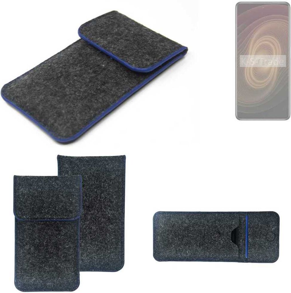 K-S-Trade Handy-Hülle Schutz-Hülle kompatibel mit ZTE Axon 60 Ultra Filztasche Pouch Tasche Case Sleeve Filzhülle dunkelgrau, blauer Rand