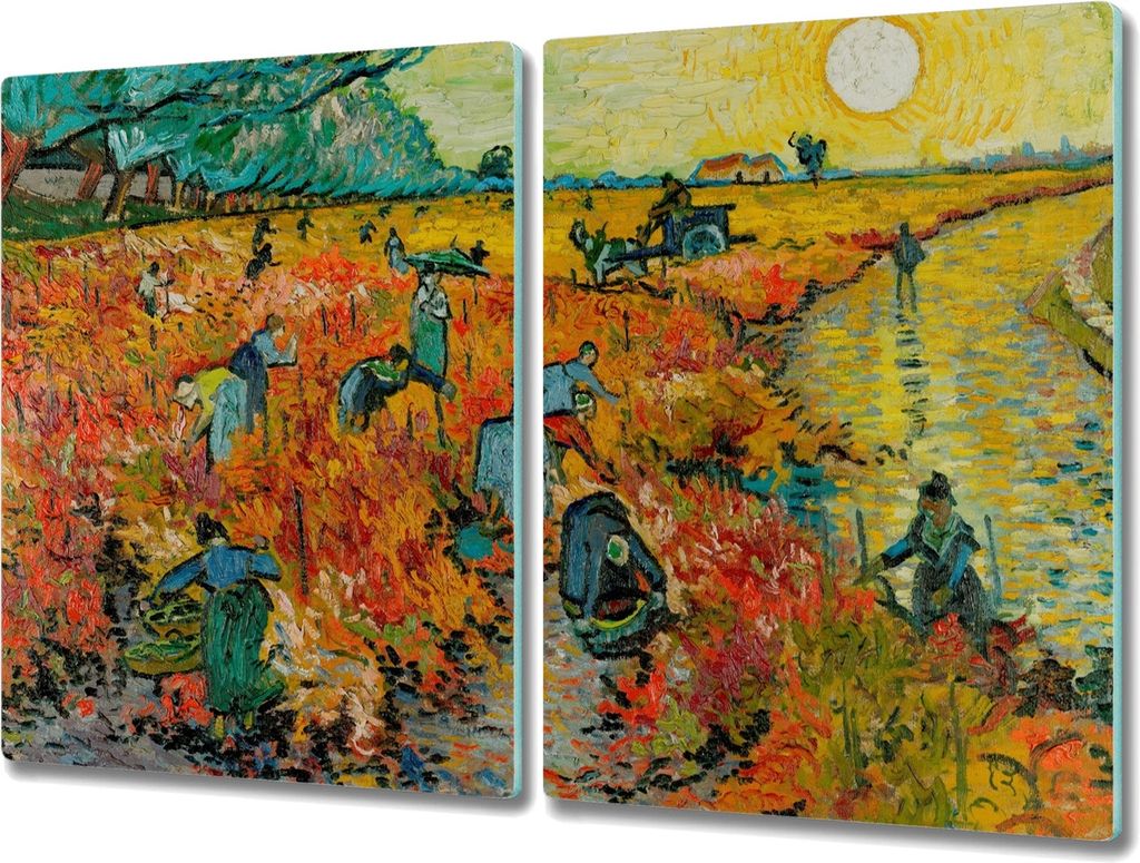 Coloray Hackbrett Kochplattenabdeckung Herdabdeckplatte 2x40x52 cm Schneidebrett Küchenbrett - Vintage red van Gogh