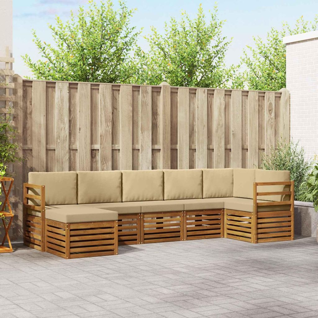 "SALE 2026"Sofagarnitur - CLORIS - Balkonmöbe/Sitzgruppe - 7 pcs - Moderne Design - Natur und Beige Massivholz Akazie - Gartensofas NeuMöbel741457