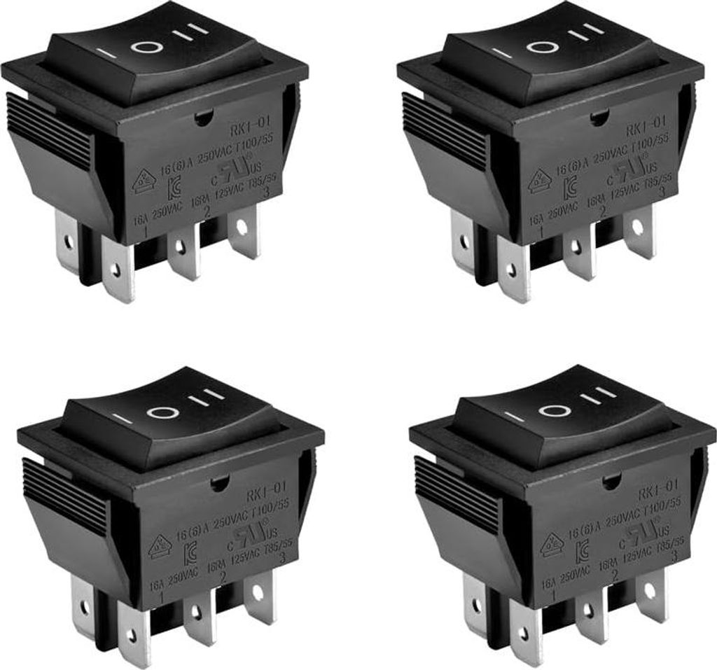 4 Stück Schwarz Kippschalter Ein-Aus-Ein, DPDT, 6 Endpunkte, 16 A 250 VAC
