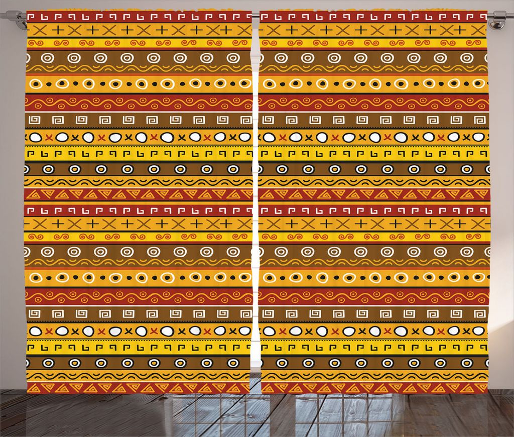 ABAKUHAUS Stammes Rustikaler Gardine, indigene Kunst, Schlafzimmer Kräuselband Vorhang mit Schlaufen und Haken, 280 x 245 cm, Orange Gelb