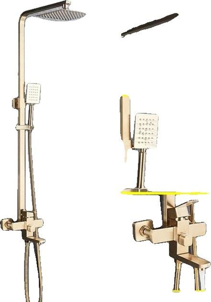 Duscharmatur, Regendusche, Handbrause, gebürstetes Gold 8 Zoll