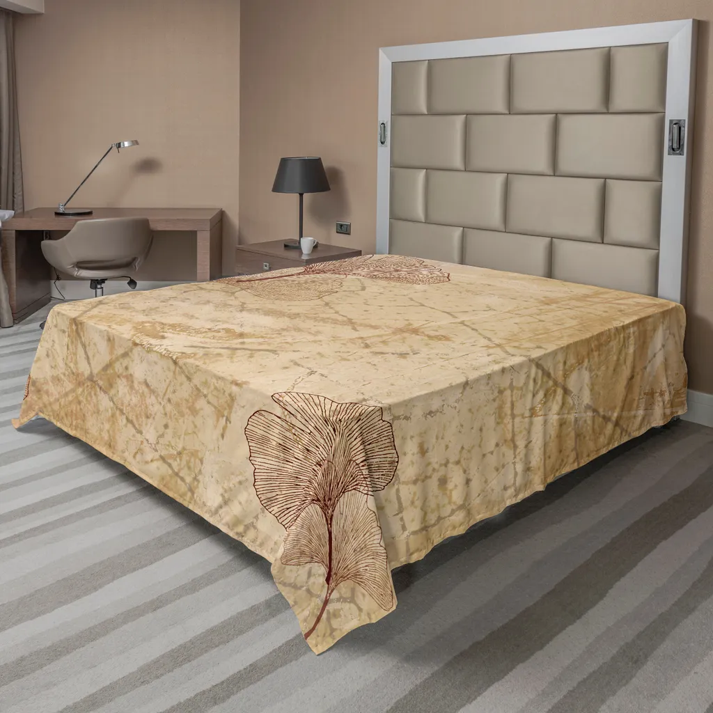 Drap de Lit Ginkgo Beige Ultra Doux et Confortable en Format 244x205 cm