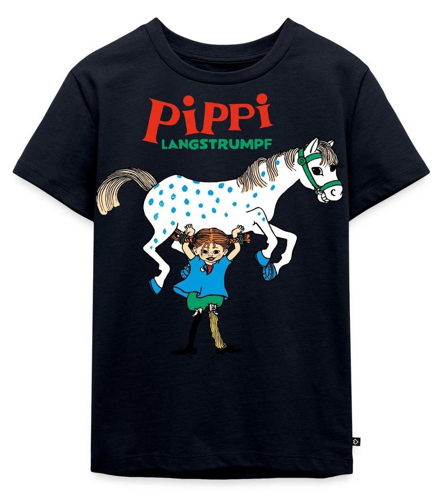 Spreadshirt Pippi Langstrumpf Pippi Hebt Kleiner Onkel Kinder Premium T-Shirt, 134/140 (8 Jahre), Navy