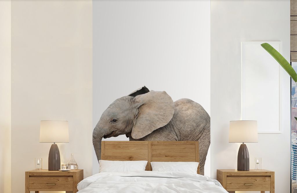 MuchoWow Fototapete für Wohnzimmer oder Schlafzimmer Wandtapete Vinyl Motivtapete Baby-Elefant - Tiere - Kinder - Mädchen - Jungen - 120x240 cm...