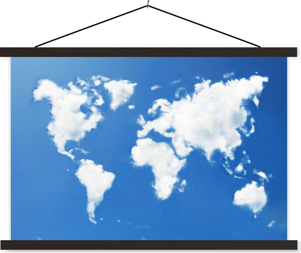 MuchoWow Textilposter Weltkarte - Wolken - Himmel - Kinder - Jungen - Mädchen 150x100 cm mit schwarzem Rahmen - Schlafzimmer
