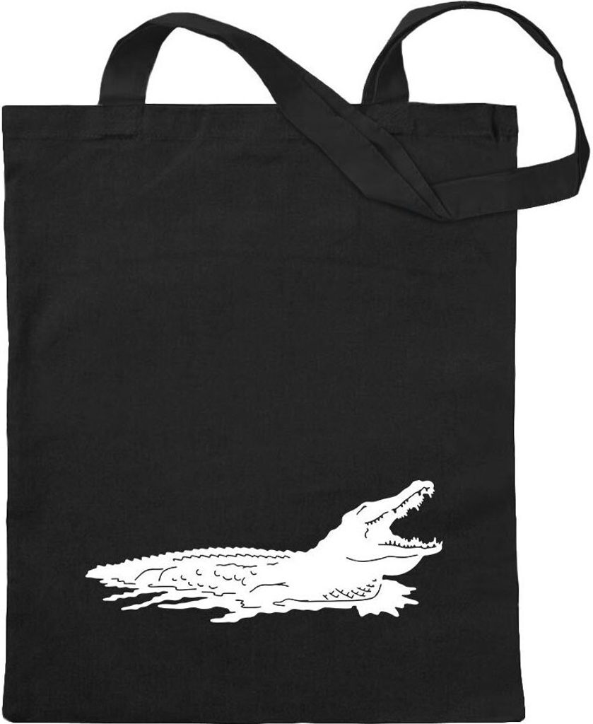 Kiwistar - Baumwolltasche - schwarz - Krokodil Alligatoren Kaimane - Tragetasche Stoffbeutel Umhängetasche Langer Henkel
