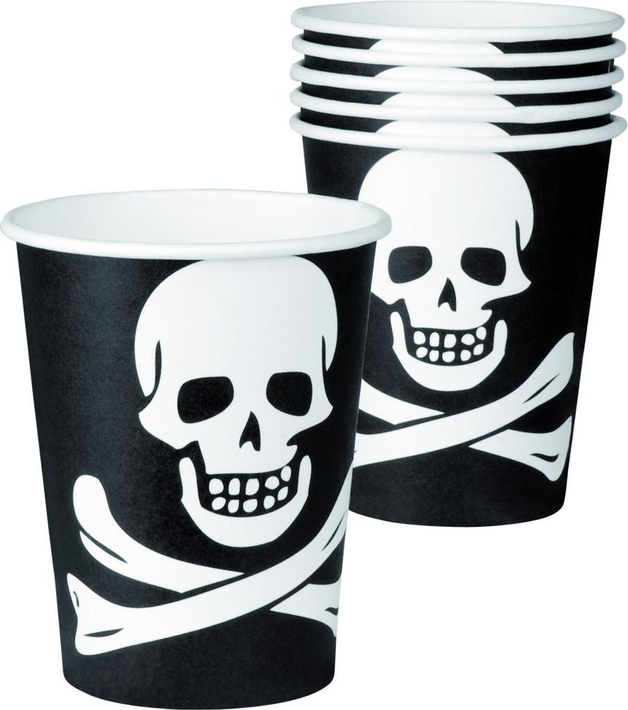 Totenkopfbecher Halloween Tischdekoration 10 Stück schwarz-weiss 210 ml -