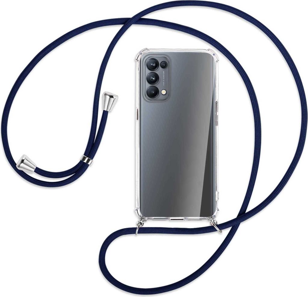 Handykette Backcover-Schutzhülle mit Band (Metall silberfarben) für Oppo Reno5 Pro 5G - dunkelblau