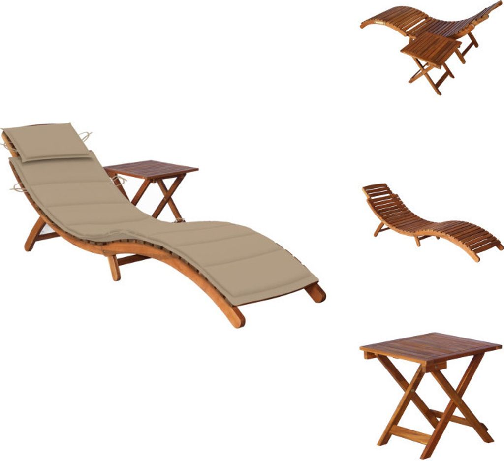 vidaXL Sonnenliege mit Tisch und Auflage Massivholz Akazie - Sonnenliegen