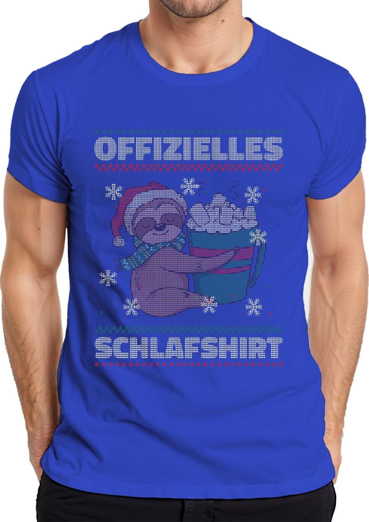 Offizielles Schlafshirt Faultier - Ugly Christmas Sweater Weihnachten Herren T-Shirt, Blau, XL