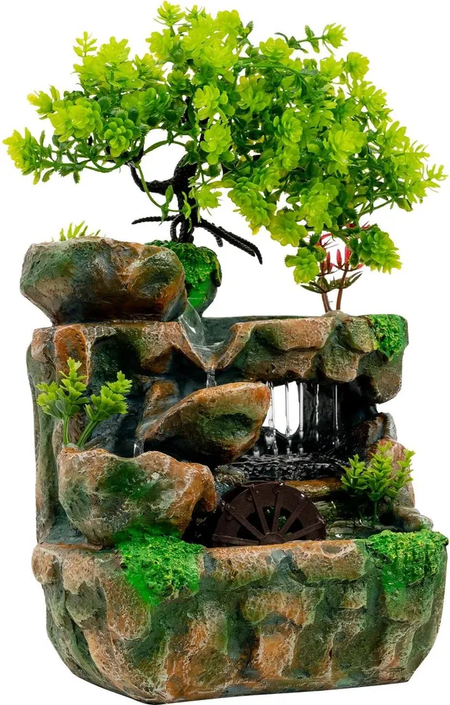 Fontaine de table décorative zen effet cascade naturelle et LED verte