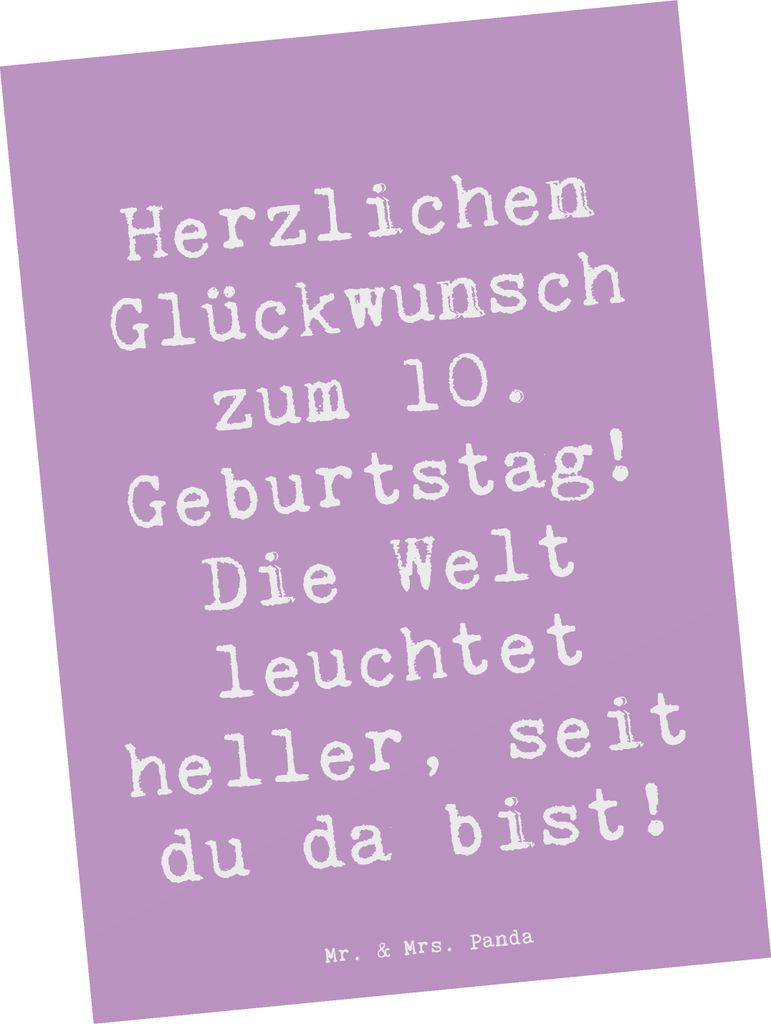 Mr. & Mrs. Panda Postkarte Spruch 10. Geburtstag Jubiläum - Lavendeltraum - Geschenk, besonderer, Ansichtskarten, Glückwunsch, feiern, Happy Birt...