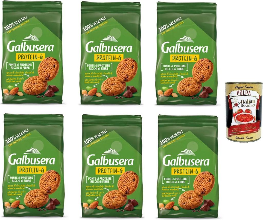 Galbusera Protein-G, Frollini 100% vegetali con cioccolato, avena e mandorle, 100% Gemüse -Shortbread -Kekse mit Schokolade, Hafer und Mandeln, 6x...