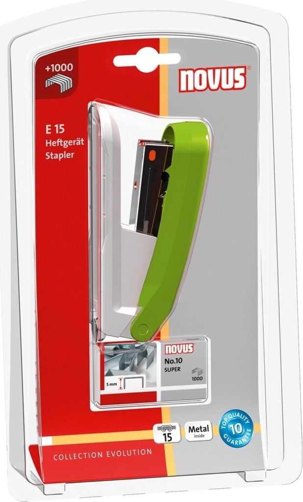 Heftgerät E15 15 Blatt 37mm (Blister) green Packung mit 6 Stück