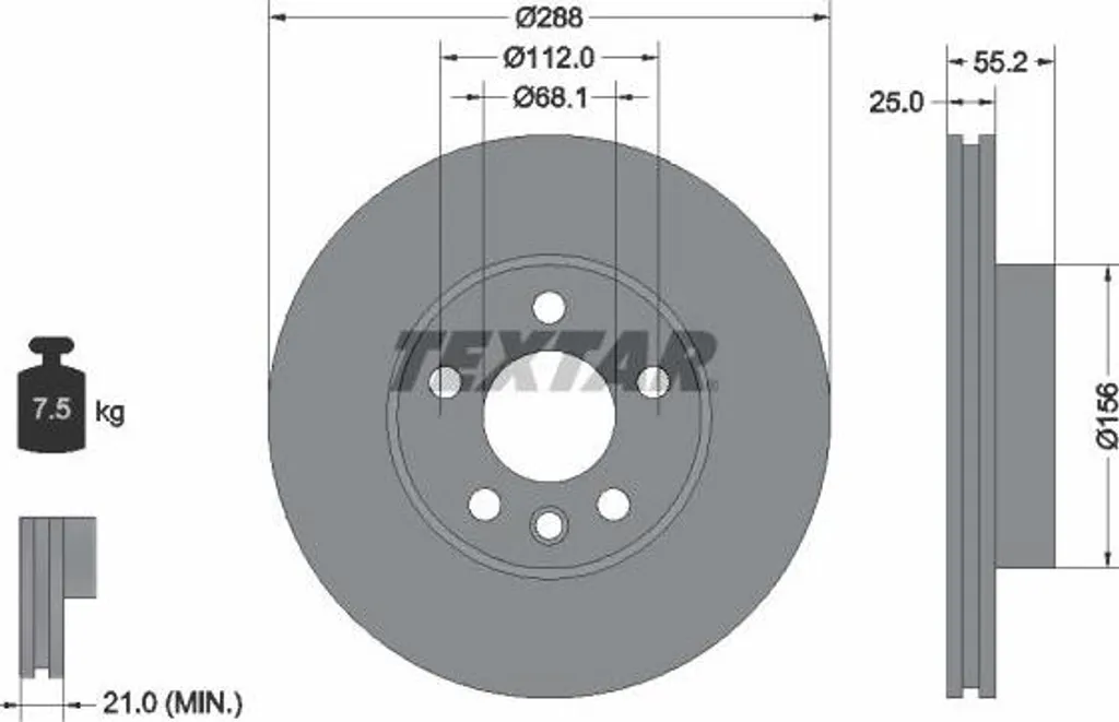 Disque de frein TEXTAR 92074203 pour Sharan et Galaxy - OE 7M0615301E