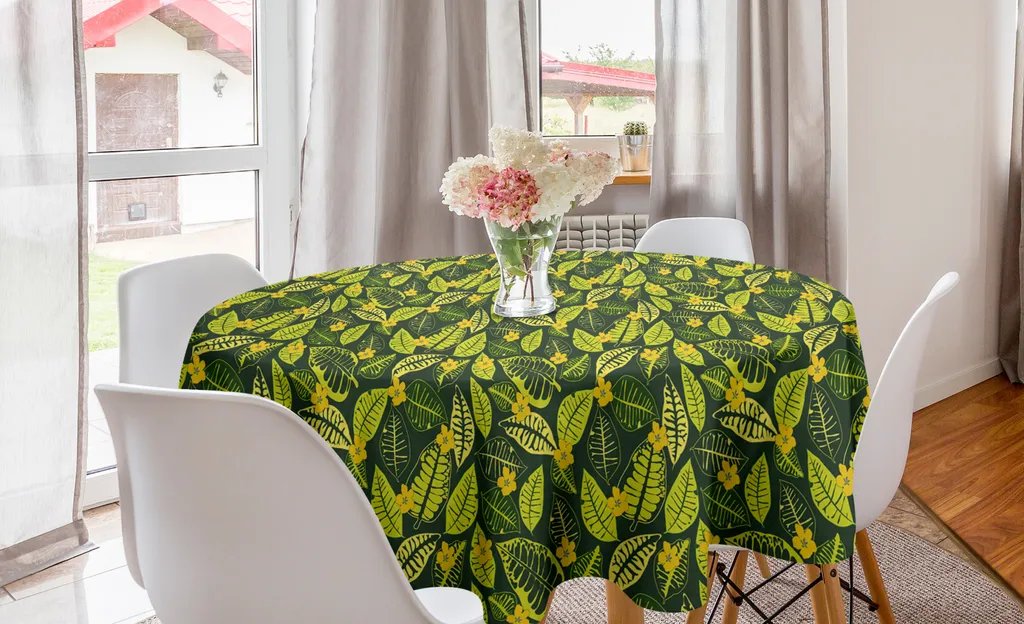 Tovaglia Rotonda ABAKUHAUS 150cm Fiori Hawaiani Verde Bosco | Arredo Casa
