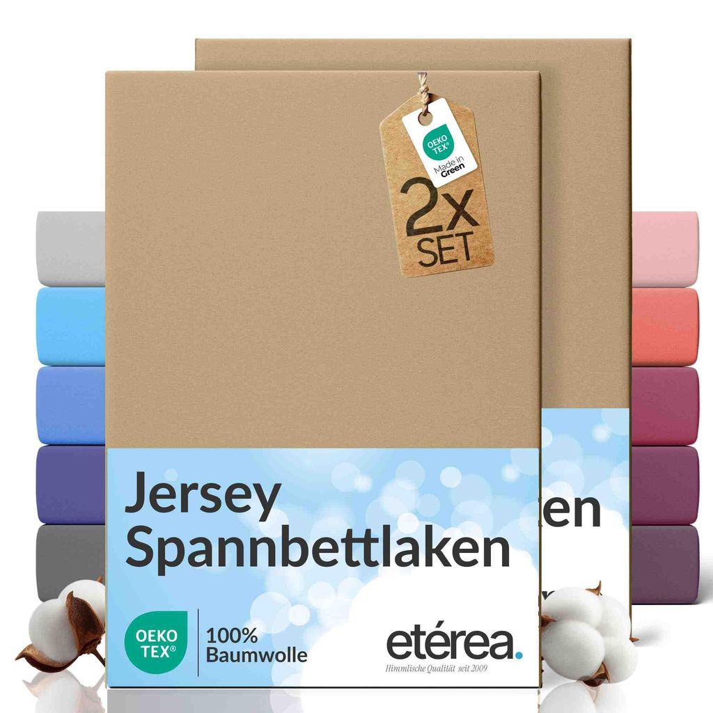 2er Set Jersey Spannbettlaken 120x200cm - 100% BAUMWOLLE - Bettlaken Spannbetttuch 120x200cm - Taupe