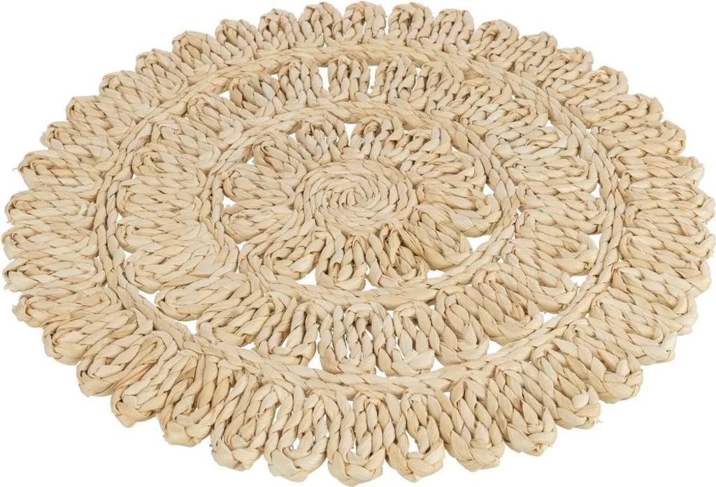 J-Line Set de table rond Fleur et cercles en Maishülse Naturel - Lot de 4