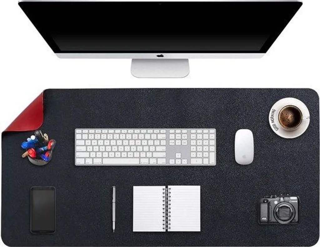 Sous-main de bureau XXL double face 90x43cm étanche en cuir noir rouge