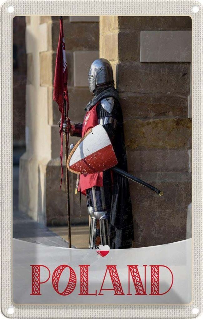vianmo Blechschild 30x20 cm Polen Europa Ritter Schwert Flagge Bildmotiv Reisemotiv Abenteuer Reisen Urlaub