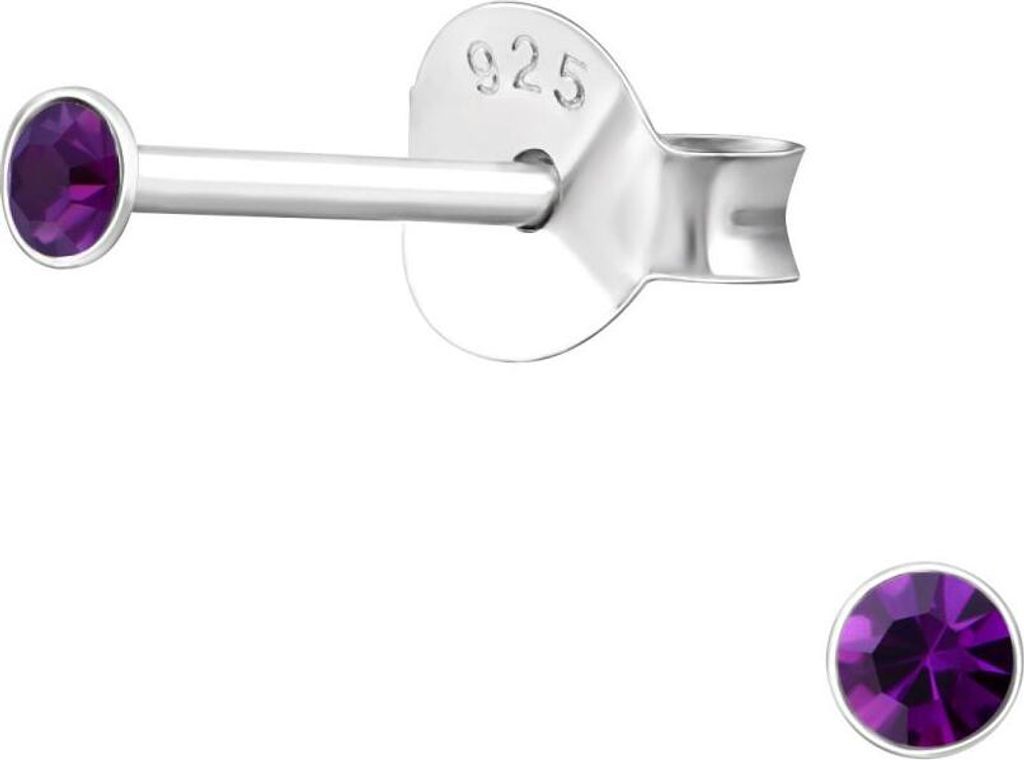 Ohrstecker 925 Sterling Silber mit Kristall 2mm in verschiedenen Farben Farbe - Lila