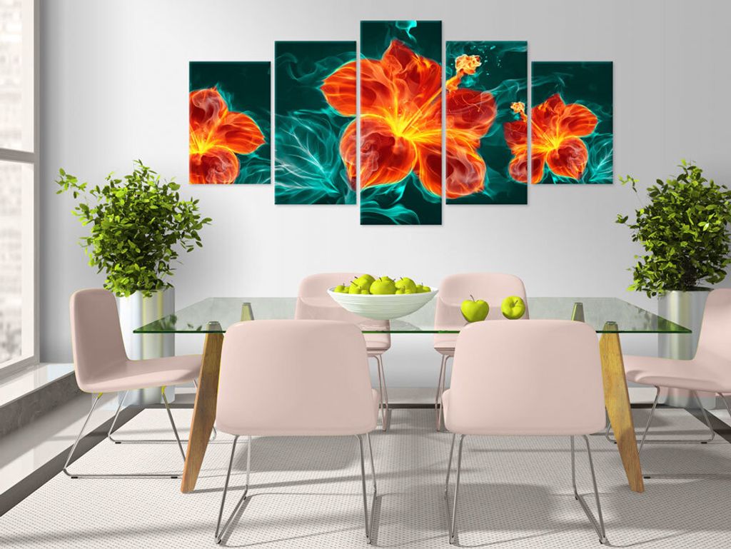 Akustikbild Blumen Feuer 200x100 cm Bilder Akustikschaum Hochleistungsschallabsorber Schallschutz Leinwand 5 tlg Wandbild Raumakustik Schalldämmun...