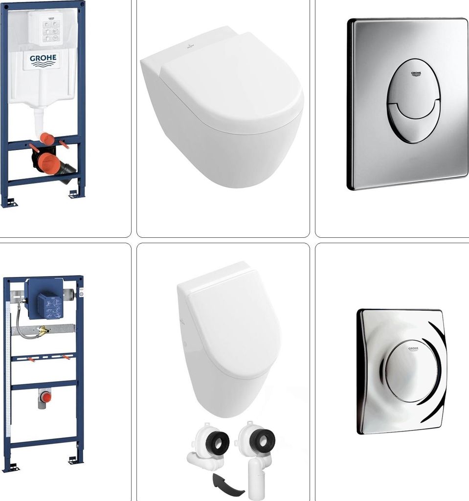 Villeroy & Boch Subway Set Urinal mit Wand WC, Ceramic Plus Beschichtung & Grohe Zubehör, chrom