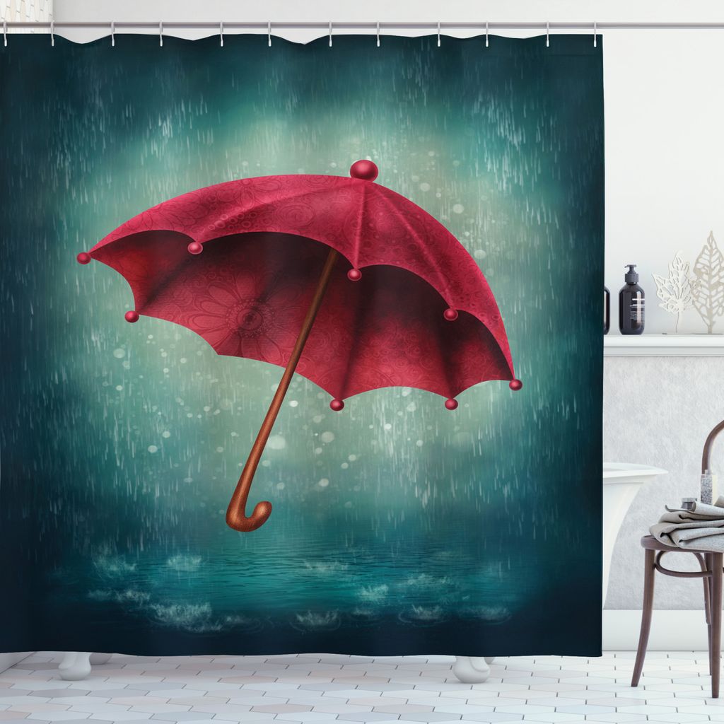 ABAKUHAUS Herbst Duschvorhang, Retro Herbst Regenschirm, Wasser Blickdicht inkl.12 Ringe Langhaltig Bakterie und Schimmel Resistent, 175 x 240 cm, ...
