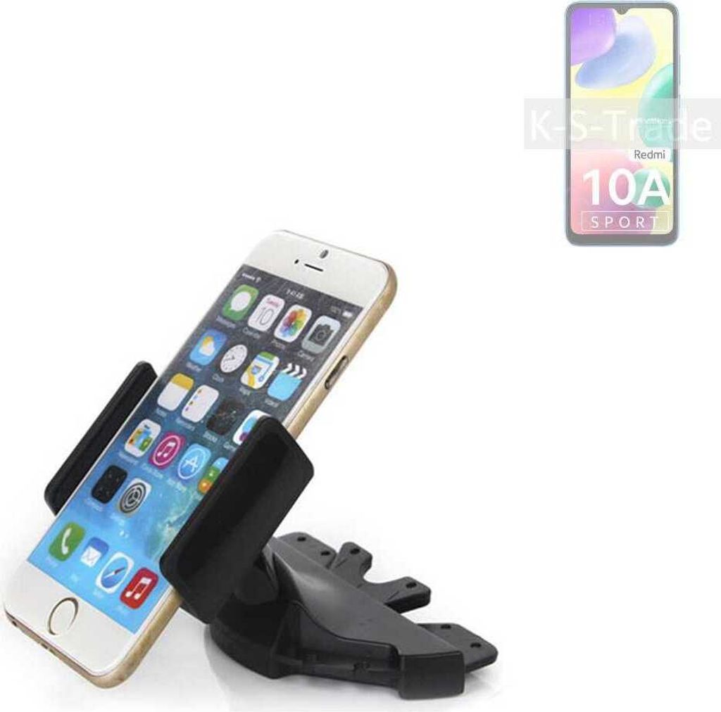 K-S-Trade CD Schlitz Halterung kompatibel mit Xiaomi Redmi 10A Sport Autohalterung KFZ-Halter Radio Handy Halterung 360° drehbar schwarz