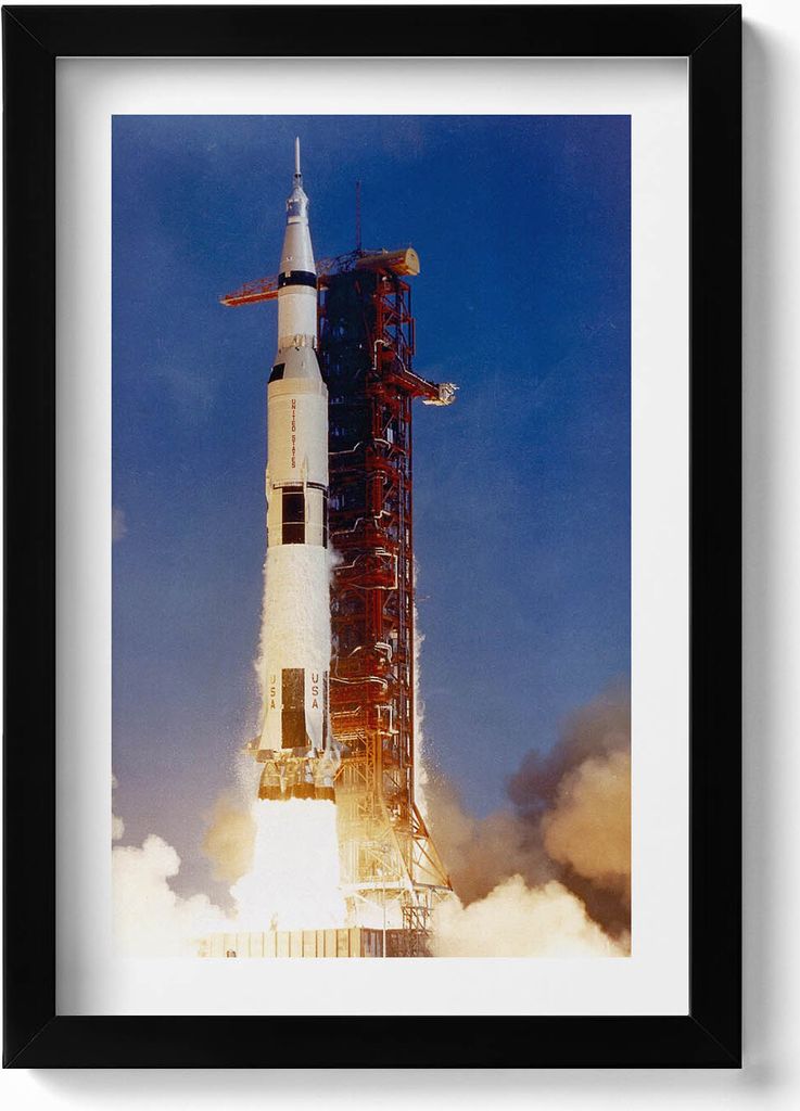 Start einer NASA-Raumfahrtrakete– Wandbild mit Rahmen – Gerahmtes Bild – Wanddekoration – 20x30 cm – Schwarz
