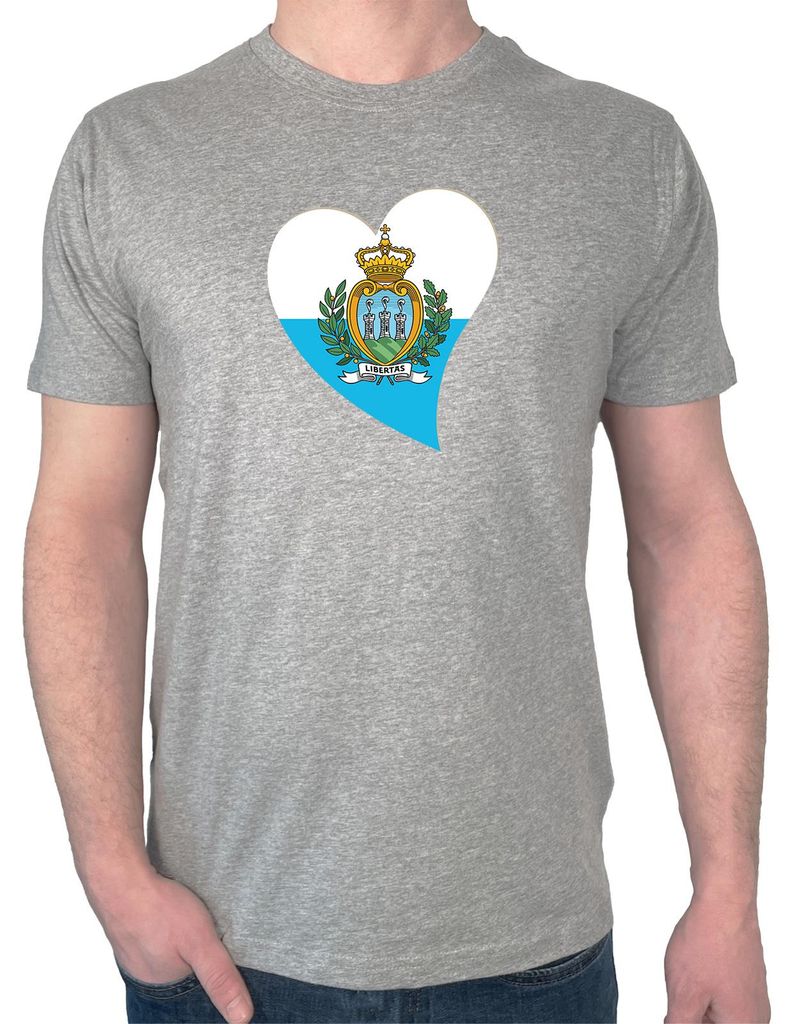 Huuraa Herren T-Shirt San Marino Flagge Herz 3XL Sport Grey Bio Baumwolle Fairtrade Herrenshirt Geschenkidee