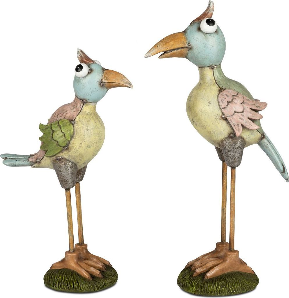 2er Set Dekofiguren Vogel METALLOPTIK auf Stein H. 28 + 34cm Formano Garten S25