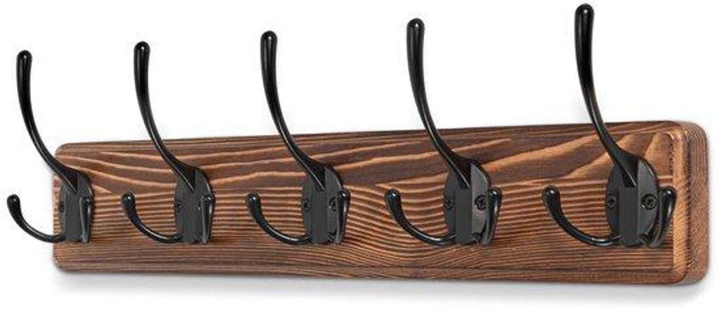 Holz-Kapstok-Haken, Kapstok-Rail mit 5 Haken, Wand-Kapstok Holz-Kapstok für Flure, Badezimmer, Schlafzimmer (Braun)