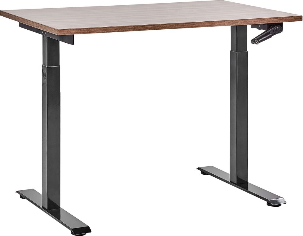 BELIANI Schreibtisch Braun & Schwarz Melamin 120x72cm Manuell Höhenverstellbar Rechteckig mit Kurbel Metallgestell Büro Steh-Sitz-Tisch Stehtisch