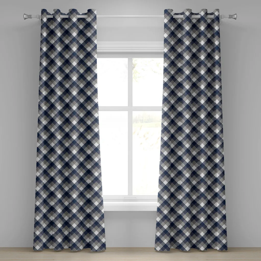 Tenda Tartan Astratto ABAKUHAUS - Eleganza Blu Navy per Soggiorno