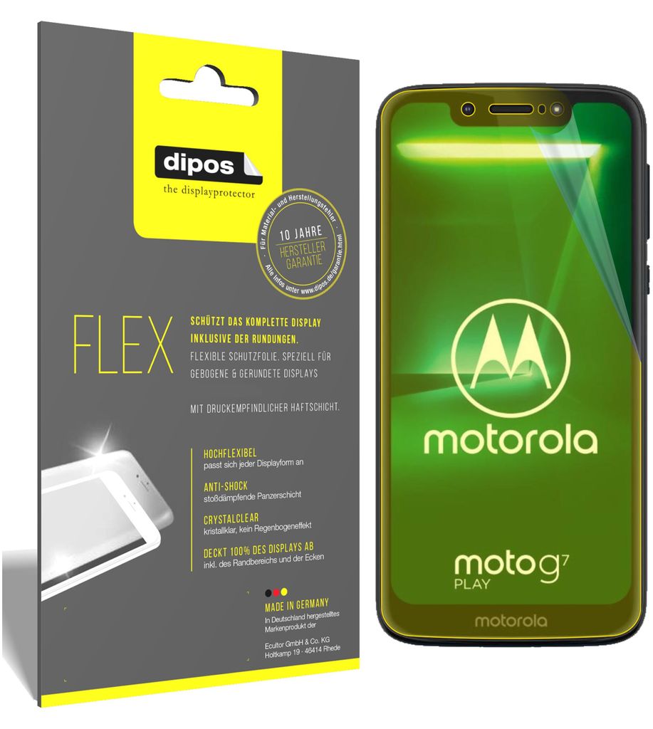 3x Motorola Moto G7 Play Schutzfolie Folie, 100% Displayabdeckung, dipos Flex