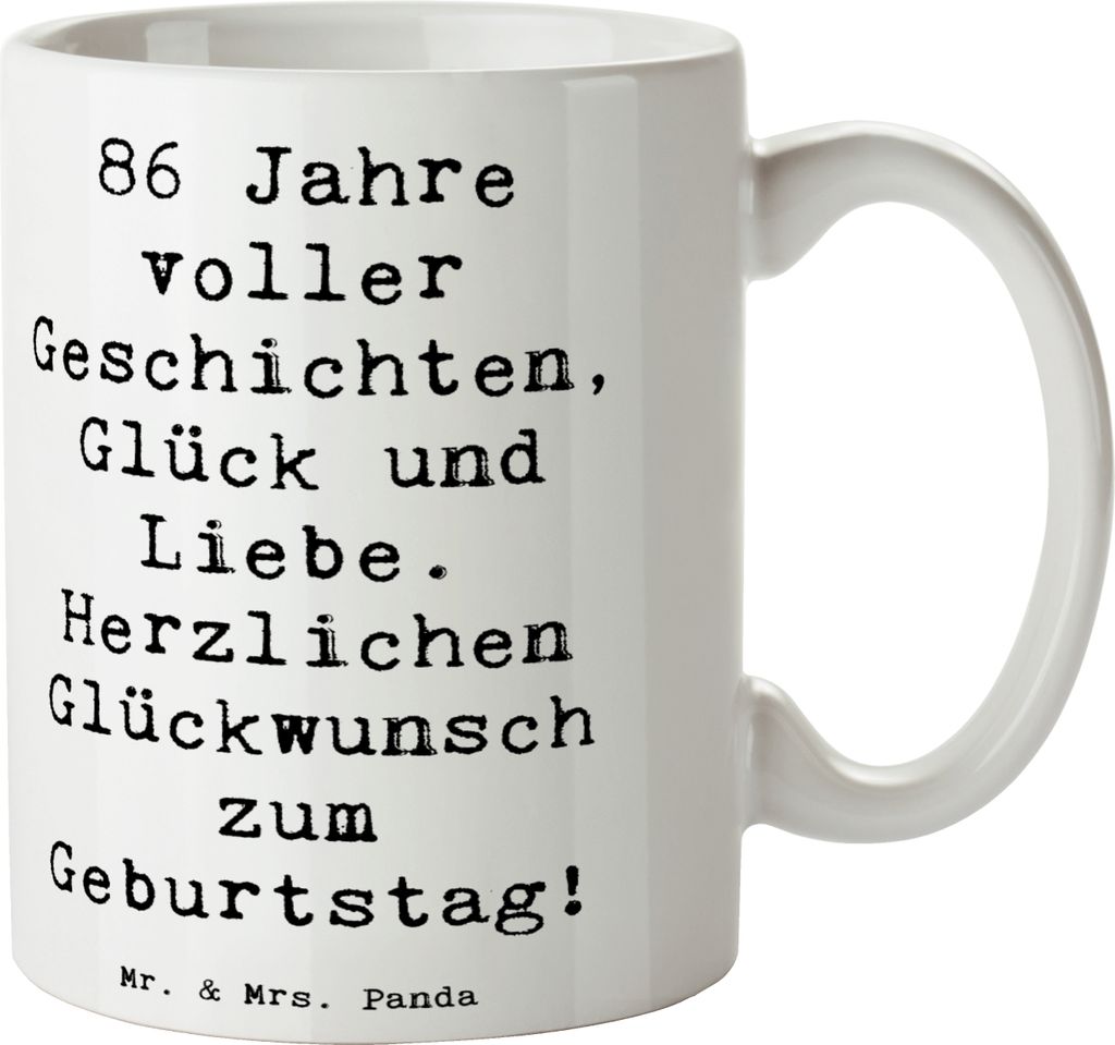 Mr. & Mrs. Panda Kaffeetasse Spruch 86. Geburtstag - Weiß - Geschenk, bedruckt, Dankbarkeit, Geburtstagsgeschenk, Pott, kostbare Momente, Becher, ...