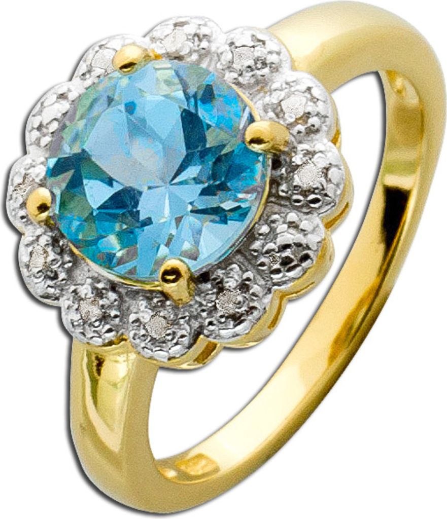 Blautopas Ring Silber Gelbgold vergoldet blauer Edelstein Diamanten 16