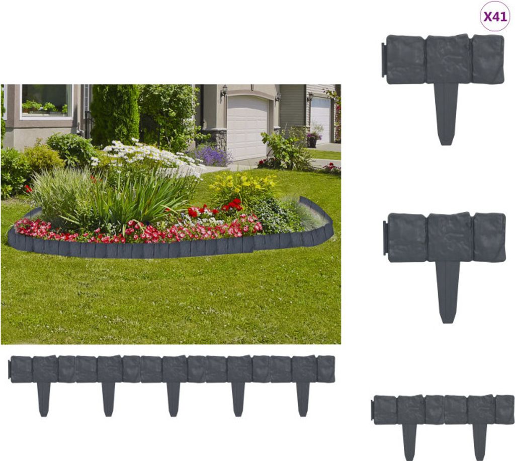 vidaXL Rasenkante Steinoptik 41 Stk. Kunststoff 10 m - Beeteinfassungen