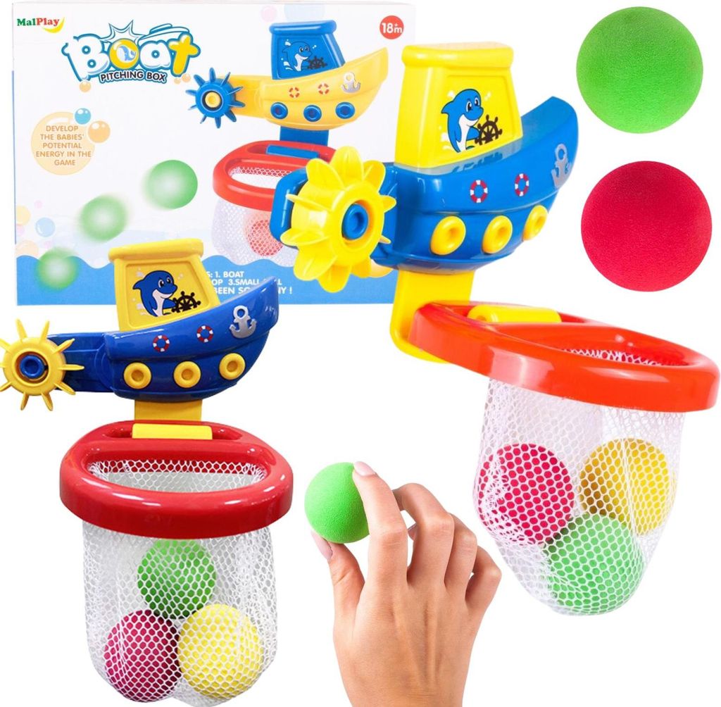 Set Boot mit Korb und Bällen Badespielzeug Zielwerfen auf den Korb