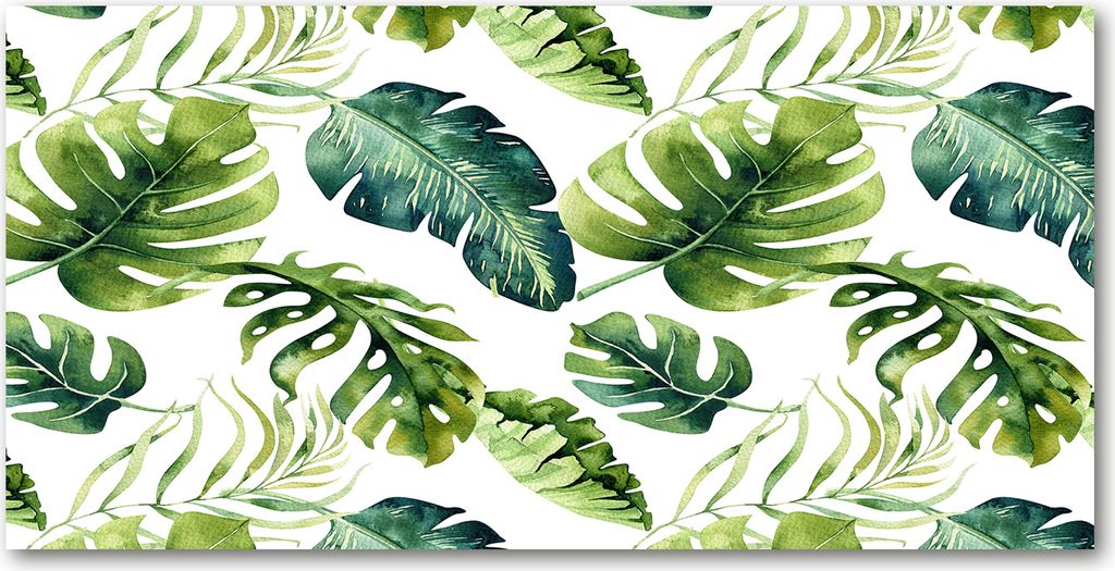 Tulup Glas-Bild -140x70- Wandkunst Dekorative Wand für Küche & Wohnzimmer - Blumen & Pflanzen - Tropische Blätter - Grün