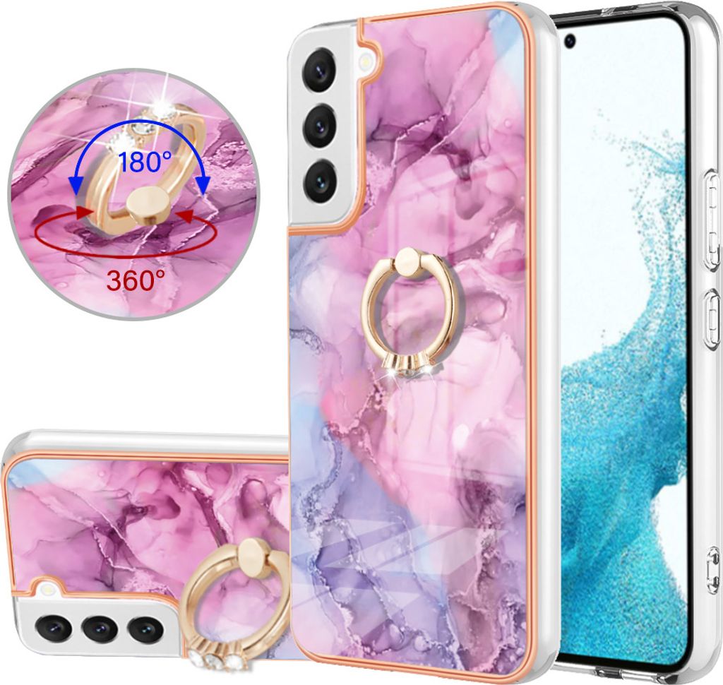 Galaxy S22 5G Hülle, Muster TPU Silikon Stoßdämpfer Bumper Schutzhülle mit Ring Ständer für Samsung Galaxy S22 5G Pink