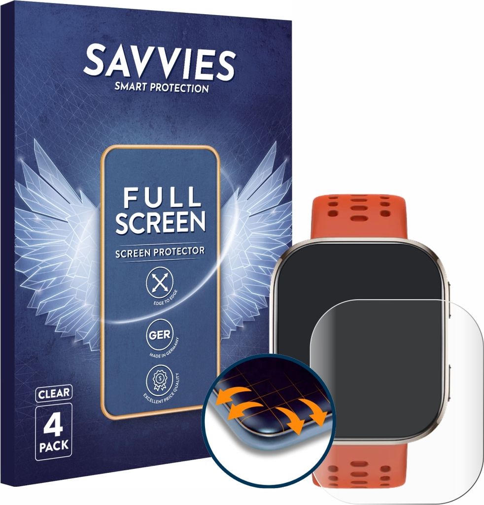 4x Savvies Fullscreen Schutzfolie für Huami Amazfit Bip 6 Produktbild 